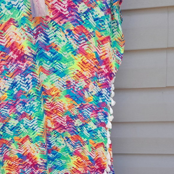 Vibrant Rainbow Chevron Tassel Swim Cover-Up Medium - Picture 6 of 10